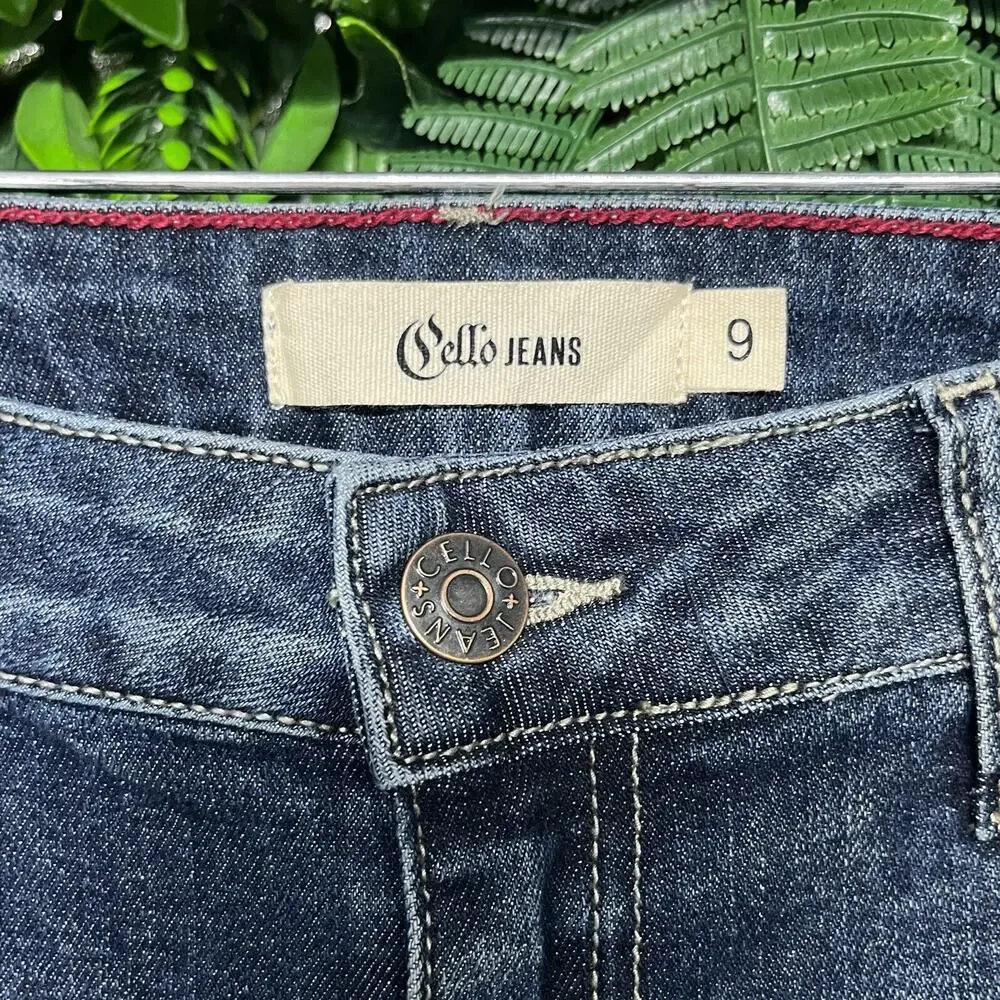 Y2K CELLO Jeans‎ Women 9 Blue Denim Bell Bottom Flared Distressed 2714